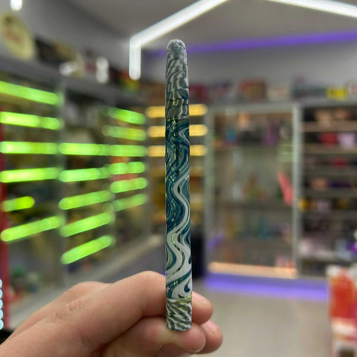 PITEIRA DE VIDRO WIG WAG AZUL E BRANCO